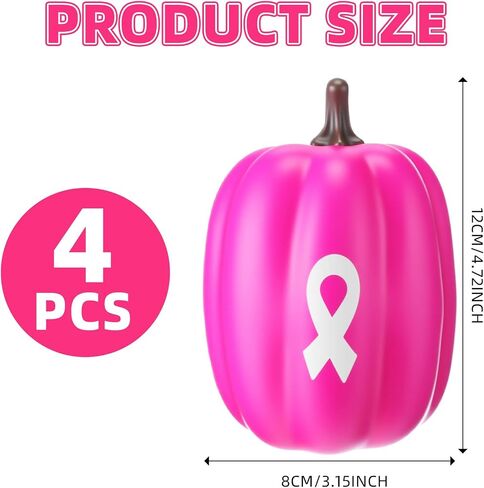 4 Pcs Breast Cancer Awareness Decorations Artificial Pumpkins Bulk Rose Red Faux Foam Pumpkins with Pink Ribbon Pattern for Fall Halloween Table Centerpieces Breast Cancer Party Decor in Saudi Arabia