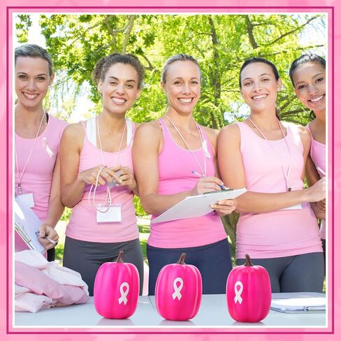 4 Pcs Breast Cancer Awareness Decorations Artificial Pumpkins Bulk Rose Red Faux Foam Pumpkins with Pink Ribbon Pattern for Fall Halloween Table Centerpieces Breast Cancer Party Decor in Saudi Arabia