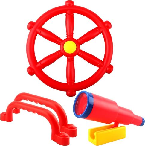 4 Pcs Kids Playground Accessories Outdoor Playset Plastic Swingset Steering Wheel Telescope Safety Handles Toy for Garden Backyard Playhouse Treehouse (Blue Set 1) in Saudi Arabia