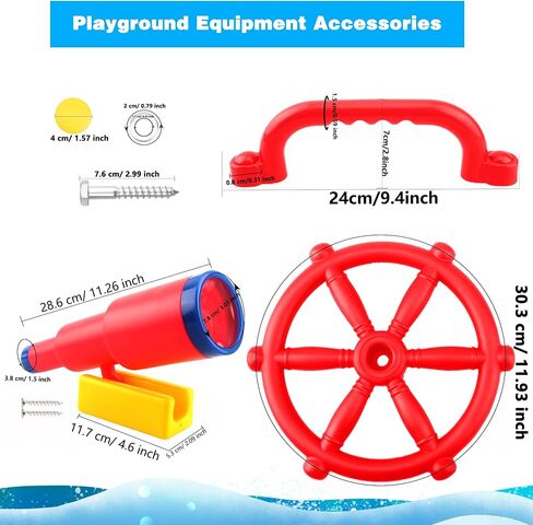 4 Pcs Kids Playground Accessories Outdoor Playset Plastic Swingset Steering Wheel Telescope Safety Handles Toy for Garden Backyard Playhouse Treehouse (Blue Set 1) in Saudi Arabia