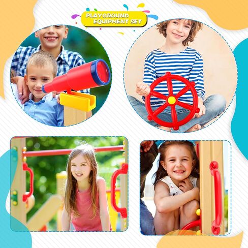 4 Pcs Kids Playground Accessories Outdoor Playset Plastic Swingset Steering Wheel Telescope Safety Handles Toy for Garden Backyard Playhouse Treehouse (Blue Set 1) in Saudi Arabia