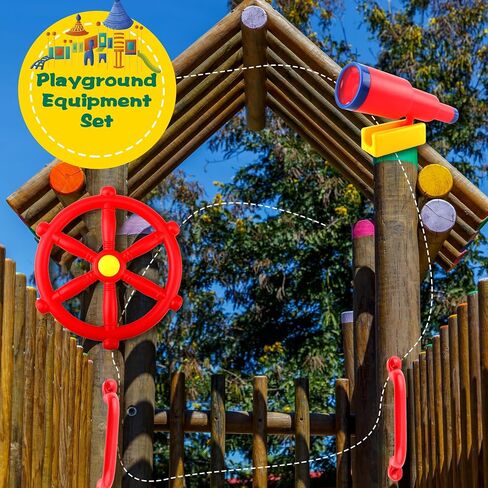 4 Pcs Kids Playground Accessories Outdoor Playset Plastic Swingset Steering Wheel Telescope Safety Handles Toy for Garden Backyard Playhouse Treehouse (Blue Set 1) in Saudi Arabia