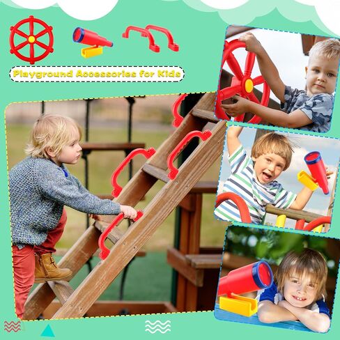 4 Pcs Kids Playground Accessories Outdoor Playset Plastic Swingset Steering Wheel Telescope Safety Handles Toy for Garden Backyard Playhouse Treehouse (Blue Set 1) in Saudi Arabia