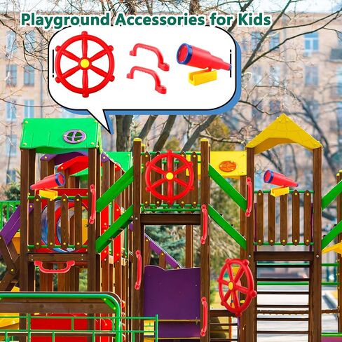 4 Pcs Kids Playground Accessories Outdoor Playset Plastic Swingset Steering Wheel Telescope Safety Handles Toy for Garden Backyard Playhouse Treehouse (Blue Set 1) in Saudi Arabia