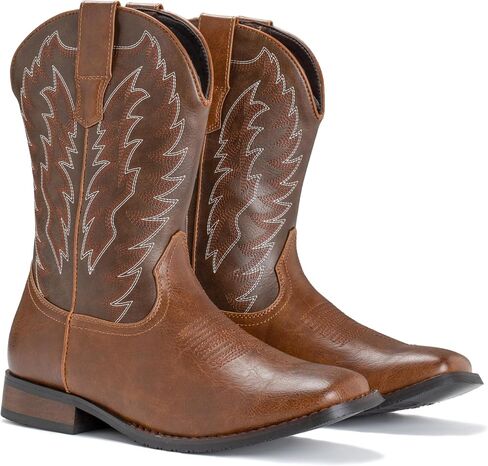 Cowboy Boots For Men Western Square Toe Classic Embroidered Durable Slip on Boots in Saudi Arabia