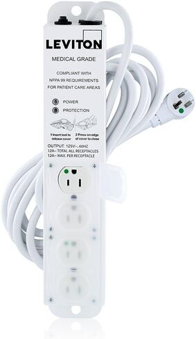 Leviton 5304M-2N7 4 منافذ بطول سلك 7 أقدام، قطاع طاقة واقي من الدرجة الطبية، 20 أمبير، 125 فولت، صورة in Saudi Arabia