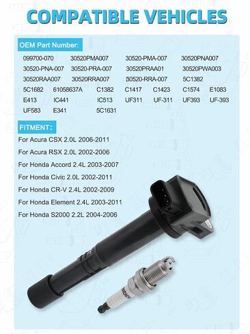 4 PCS UF311 Ignition Coil Pack & Iridium Spark Plugs (2.0L 2.2L 2.4L) For Honda Accord 03-07,Civic 02-11,CR-V 02-09,Element 03-11,S2000 04-05,For Acura CSX 06-11,RSX 02-06, # UF583 UF393 5C1682 in Saudi Arabia