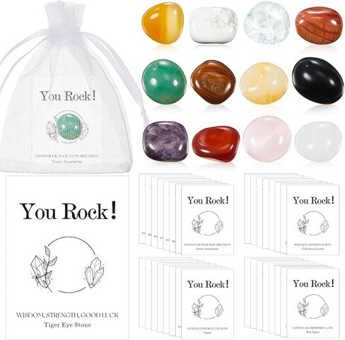 24 Sets You Rock Gifts Crystal Healing Stone with Cards Organza Bags for Employee Coworkers Staff Appreciation Party Thank You Mini Small Gifts Figures for Students Team Adult (Inspirational) in Saudi Arabia