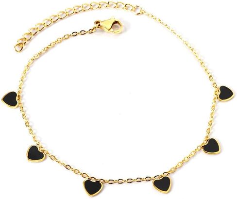 Dainty Heart Adjustable Anklet Bracelets for Women Cute Stainless Steel Gold Plated Hearted Dangle Charm Enamel Ankle Bracelet Chain Fashion Summer Foot Jewelry Valentine's Day Gift Her in Saudi Arabia
