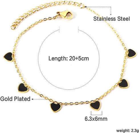 Dainty Heart Adjustable Anklet Bracelets for Women Cute Stainless Steel Gold Plated Hearted Dangle Charm Enamel Ankle Bracelet Chain Fashion Summer Foot Jewelry Valentine's Day Gift Her in Saudi Arabia