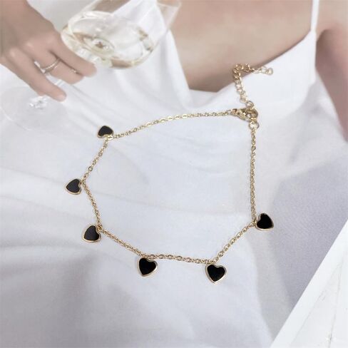 Dainty Heart Adjustable Anklet Bracelets for Women Cute Stainless Steel Gold Plated Hearted Dangle Charm Enamel Ankle Bracelet Chain Fashion Summer Foot Jewelry Valentine's Day Gift Her in Saudi Arabia