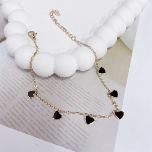 Dainty Heart Adjustable Anklet Bracelets for Women Cute Stainless Steel Gold Plated Hearted Dangle Charm Enamel Ankle Bracelet Chain Fashion Summer Foot Jewelry Valentine's Day Gift Her in Saudi Arabia