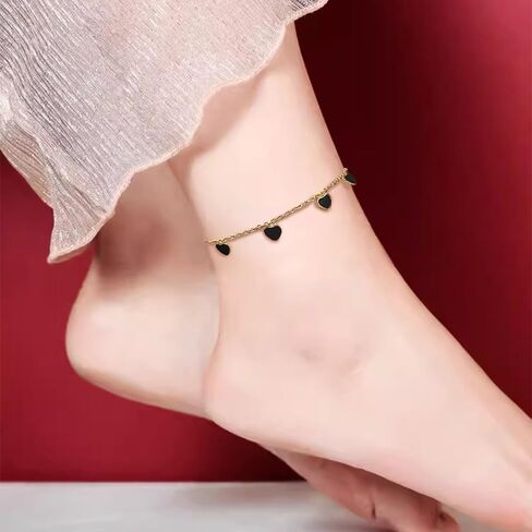 Dainty Heart Adjustable Anklet Bracelets for Women Cute Stainless Steel Gold Plated Hearted Dangle Charm Enamel Ankle Bracelet Chain Fashion Summer Foot Jewelry Valentine's Day Gift Her in Saudi Arabia