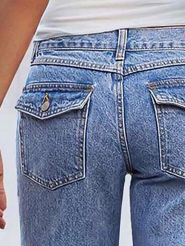 Flamingals Women's Mid Rise Straight Leg Denim Bermuda Shorts Raw Hem Trendy with Flap Pockets in Saudi Arabia
