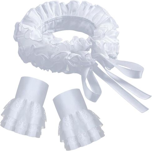 Vintage White Clown Collar and Cuffs Set Detachable Lace Ruffled Jester Neck Accessory for Women Halloween Party Costume in Saudi Arabia