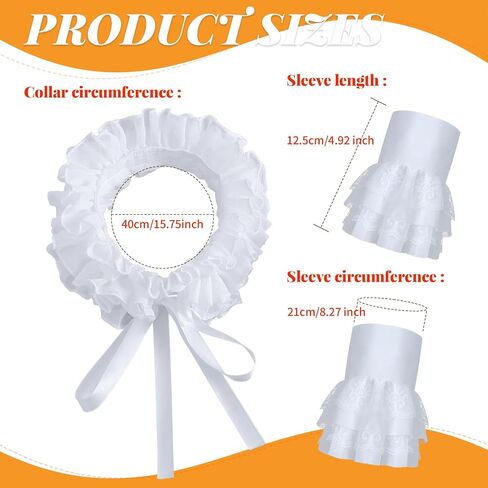 Vintage White Clown Collar and Cuffs Set Detachable Lace Ruffled Jester Neck Accessory for Women Halloween Party Costume in Saudi Arabia