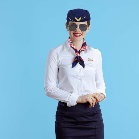 5 Pcs Halloween Women Flight Attendant Costume Include Stewardess Hat Sunglasses Scarf Gloves and Pins in Saudi Arabia