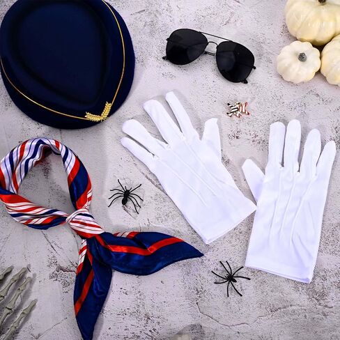 5 Pcs Halloween Women Flight Attendant Costume Include Stewardess Hat Sunglasses Scarf Gloves and Pins in Saudi Arabia