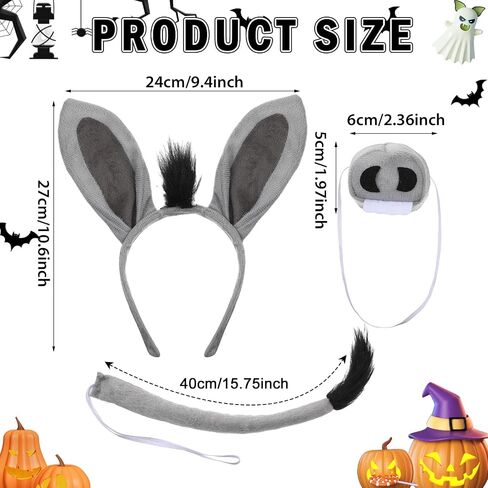 6 Pcs Halloween Monster Costume Set for Adult Donkey Monster Cosplay Green Hair Hoop Adjustable Vest Belt Grey Headband Nose Tail Accessories Party Carnival Role Play Outfit in Saudi Arabia