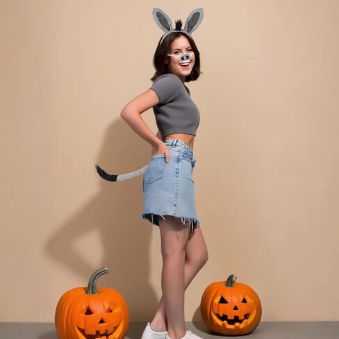 6 Pcs Halloween Monster Costume Set for Adult Donkey Monster Cosplay Green Hair Hoop Adjustable Vest Belt Grey Headband Nose Tail Accessories Party Carnival Role Play Outfit in Saudi Arabia