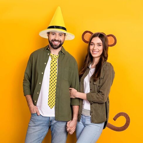5 Pcs Halloween Couple Costume Include Yellow Hat,Dots Tie,Belt,Monkey Headband and Tail for Men Women Party Cosplay in Saudi Arabia