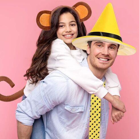 5 Pcs Halloween Couple Costume Include Yellow Hat,Dots Tie,Belt,Monkey Headband and Tail for Men Women Party Cosplay in Saudi Arabia