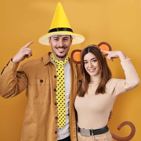 5 Pcs Halloween Couple Costume Include Yellow Hat,Dots Tie,Belt,Monkey Headband and Tail for Men Women Party Cosplay in Saudi Arabia