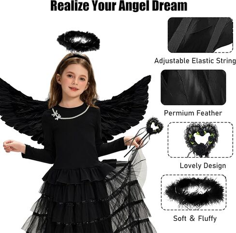 Angle Wings, Angel Wings Costume Women Girls Kids Accessories with Halo Headband and Wand for Halloween Party Cosplay in Kuwait