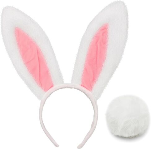 Bunny Ears Headband And Tail - Furry Rabbit Ear Costume Accessories for Halloween, Easter, Cosplay & Party (Gray)‌ in Saudi Arabia