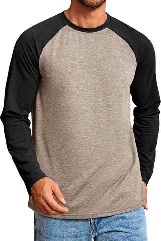 Runcati Mens Baseball Shirt Casual Raglan Long Sleeve Crewneck Graphic T-Shirt Lightweight Vintage Tops in Saudi Arabia