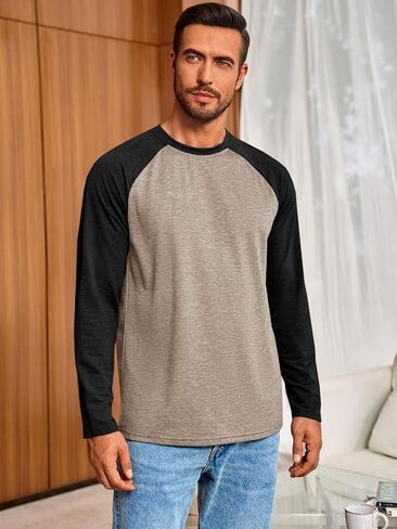 Runcati Mens Baseball Shirt Casual Raglan Long Sleeve Crewneck Graphic T-Shirt Lightweight Vintage Tops in Saudi Arabia