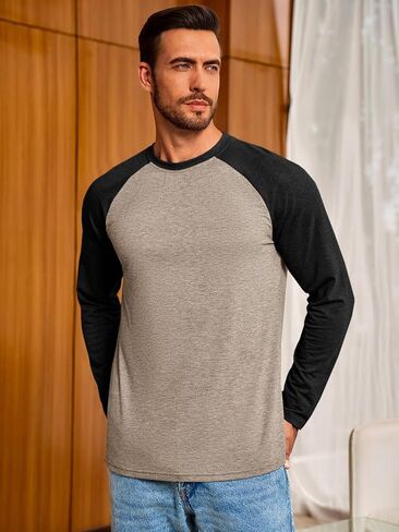 Runcati Mens Baseball Shirt Casual Raglan Long Sleeve Crewneck Graphic T-Shirt Lightweight Vintage Tops in Saudi Arabia