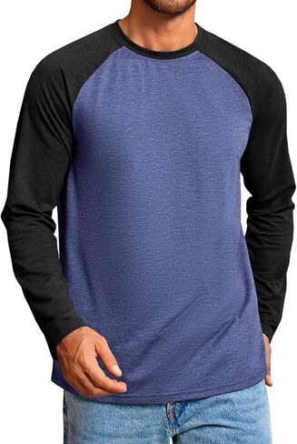 Runcati Mens Baseball Shirt Casual Raglan Long Sleeve Crewneck Graphic T-Shirt Lightweight Vintage Tops in Saudi Arabia