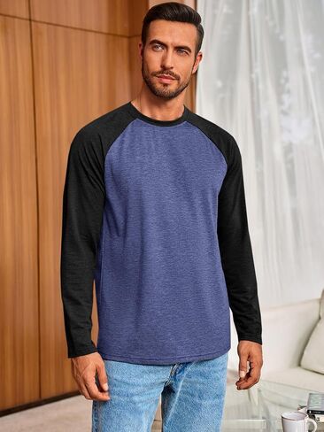 Runcati Mens Baseball Shirt Casual Raglan Long Sleeve Crewneck Graphic T-Shirt Lightweight Vintage Tops in Saudi Arabia