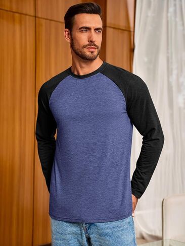 Runcati Mens Baseball Shirt Casual Raglan Long Sleeve Crewneck Graphic T-Shirt Lightweight Vintage Tops in Saudi Arabia