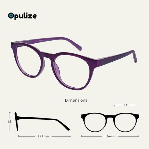 نظارات OPULIZE BLU الزرقاء لحجب الضوء للنساء والرجال، إطار دائري رائع مع حماية من الأشعة فوق البنفسجية وإجهاد العين، نظارات كمبيوتر وألعاب مضادة للوهج، أرجواني (عبوة من قطعة واحدة) in Kuwait