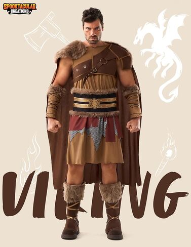 Spooktacular Creations Halloween Viking Costume Men, Barbarian Costume Men, Adult Viking Outfit for Halloween Party in Saudi Arabia