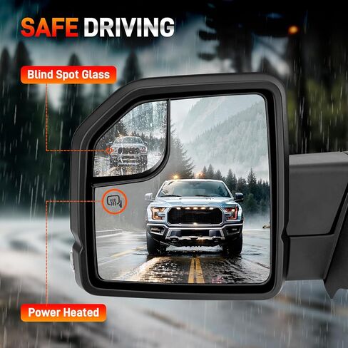 Left Driver Side 6 Pins Rear View Door Mirror Assembly Compatible with 2015-2020 Ford F-150 with Power Heated Turn Signal Light Blind Spot Glass Replace# FL3Z-17683-CC, FL3Z-17683-CB, FL3Z-17683-CA in Kuwait