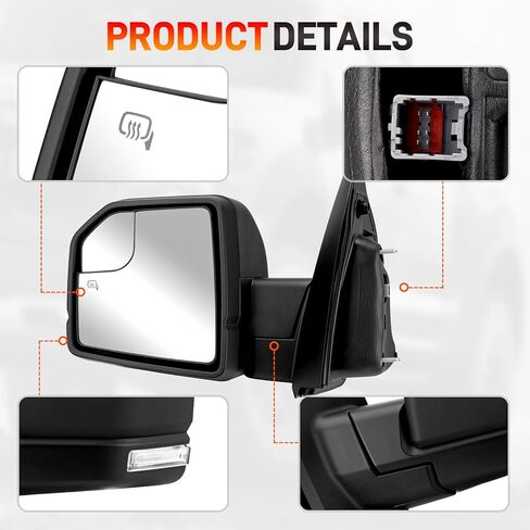 Left Driver Side 6 Pins Rear View Door Mirror Assembly Compatible with 2015-2020 Ford F-150 with Power Heated Turn Signal Light Blind Spot Glass Replace# FL3Z-17683-CC, FL3Z-17683-CB, FL3Z-17683-CA in Kuwait