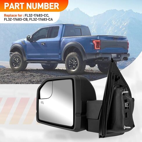 Left Driver Side 6 Pins Rear View Door Mirror Assembly Compatible with 2015-2020 Ford F-150 with Power Heated Turn Signal Light Blind Spot Glass Replace# FL3Z-17683-CC, FL3Z-17683-CB, FL3Z-17683-CA in Kuwait