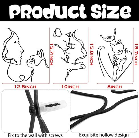 Otoolling 3 قطع معدنية سوداء لقطط ديكور فني للحائط مقاس 15 × 10 بوصة للنساء يحملن قطة سوداء معدنية بسيطة جدار فني للفتيات والقطط رسم خط صور قطط ثلاثية الأبعاد لغرفة النوم وغرفة المعيشة والحمام in Saudi Arabia