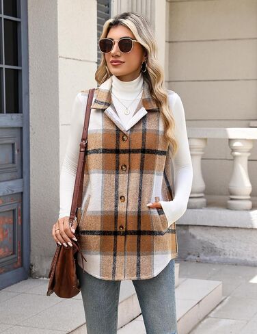 Zeagoo Plaid Vest for Womens Casual Sleeveless Flannel Jackets Lapel Button Down Shirts with Pockets 2025 Fall Clothes in Saudi Arabia
