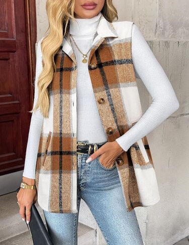 Zeagoo Plaid Vest for Womens Casual Sleeveless Flannel Jackets Lapel Button Down Shirts with Pockets 2025 Fall Clothes in Saudi Arabia