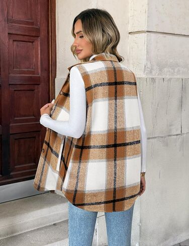 Zeagoo Plaid Vest for Womens Casual Sleeveless Flannel Jackets Lapel Button Down Shirts with Pockets 2025 Fall Clothes in Saudi Arabia