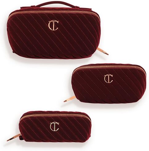 Charlotte Tilbury Travel Makeup Bag of My Dreams - Quilted Velvet Skincare, Fragrance & Cosmetic Organizer with 5 Compartments, Zip Pocket & Top Handle - Iconic Night Crimson Toiletry Bag in Saudi Arabia