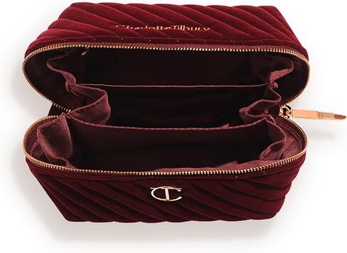 Charlotte Tilbury Travel Makeup Bag of My Dreams - Quilted Velvet Skincare, Fragrance & Cosmetic Organizer with 5 Compartments, Zip Pocket & Top Handle - Iconic Night Crimson Toiletry Bag in Saudi Arabia