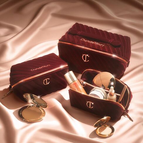 Charlotte Tilbury Travel Makeup Bag of My Dreams - Quilted Velvet Skincare, Fragrance & Cosmetic Organizer with 5 Compartments, Zip Pocket & Top Handle - Iconic Night Crimson Toiletry Bag in Saudi Arabia