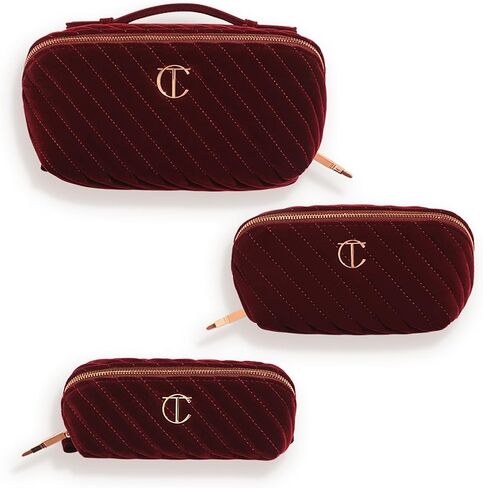 Charlotte Tilbury Travel Makeup Bag of My Dreams - Quilted Velvet Skincare, Fragrance & Cosmetic Organizer with 5 Compartments, Zip Pocket & Top Handle - Iconic Night Crimson Toiletry Bag in Saudi Arabia