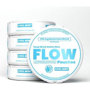 Flow Pouch Mushroom Nootropic Pouches - 200mg Organic Mushroom Energy Ultra Pouches with Lion's Mane, Reishi, Cordyceps for Focus & Clean Energy - Zero Caffeine or Sugar (5 Can Pack, Wintergreen) in Saudi Arabia
