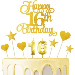 18th Birthday Cake Decorations, 18th Birthday Candles Numeral Candles and 18 th Glitter Happy Birthday Cake Toppers Set Party Supplies (Gold) in Kuwait